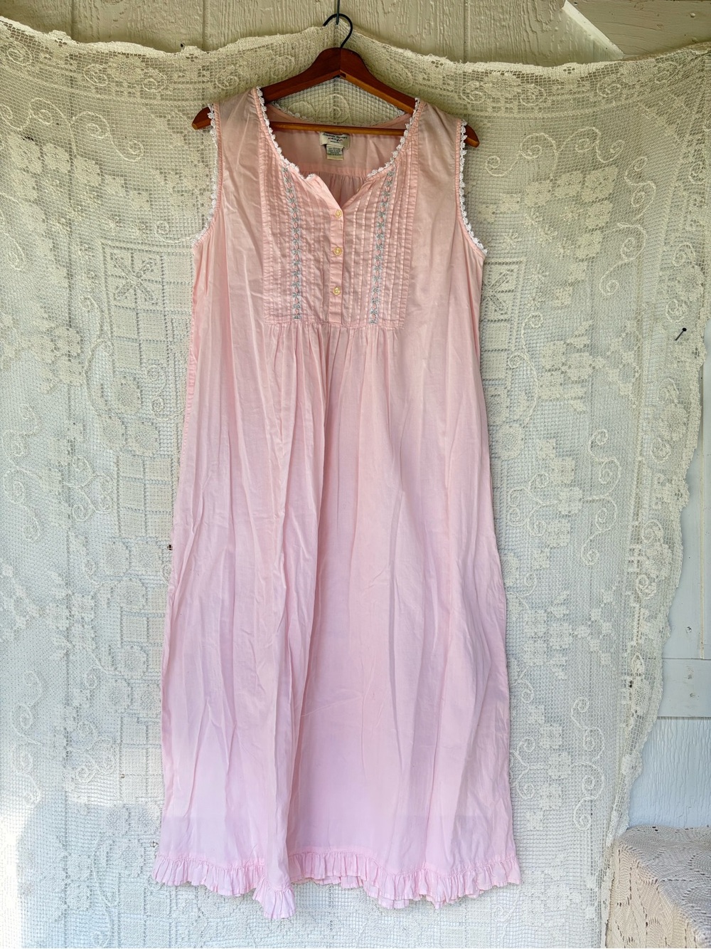 Light Pink Sleeveless Cotton Nightdress with Pintuck Front 100% Cotton